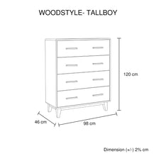 Load image into Gallery viewer, Tallboy with 4 Storage Drawers in Wooden Light Brown Colour
